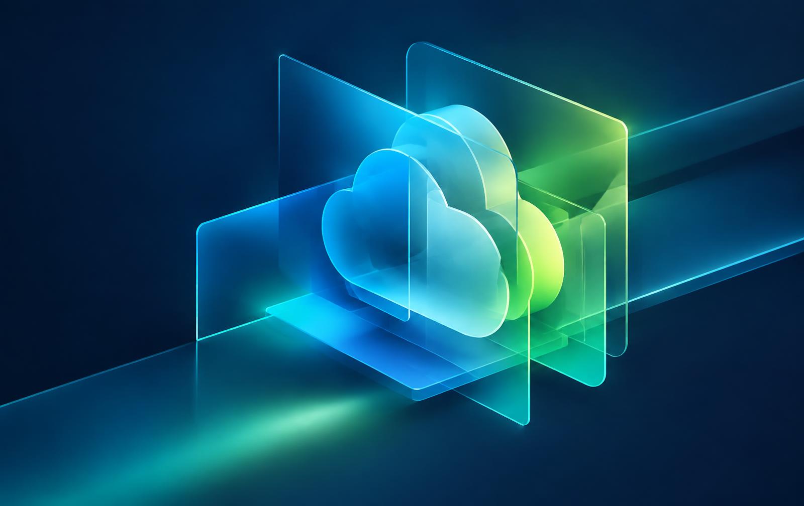 Abstract illustration of layered cloud infrastructure panels